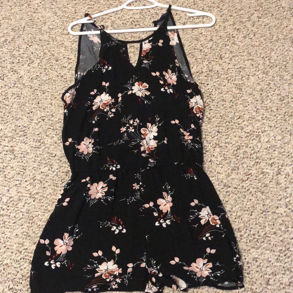 Black and floral printed romper